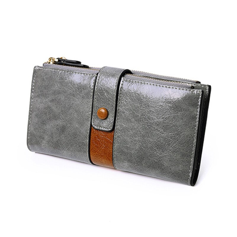 Dames portemonnee met hoge capaciteit, lange pu leren portemonnee, dames portemonnee met dubbele rits, clutch, portemonnee voor dames, polsbandje: A6