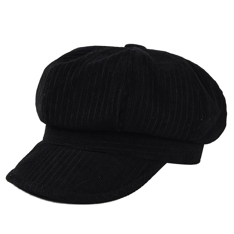 USPOP gorros de invierno gorras de pana gruesa jacquard octogonal sombreros color sólido visera vintage gorras: Black