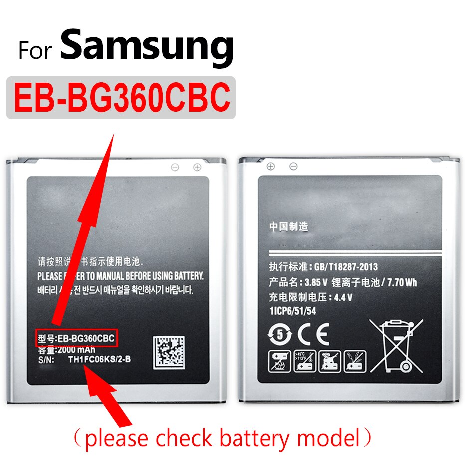 • Batteria EB-BJ120CBE per Samsung Galaxy mini GT S5570 S5250 S5330 S5750 S7230 T499 J120F J250F J260F G530H: EB-BG360CBC