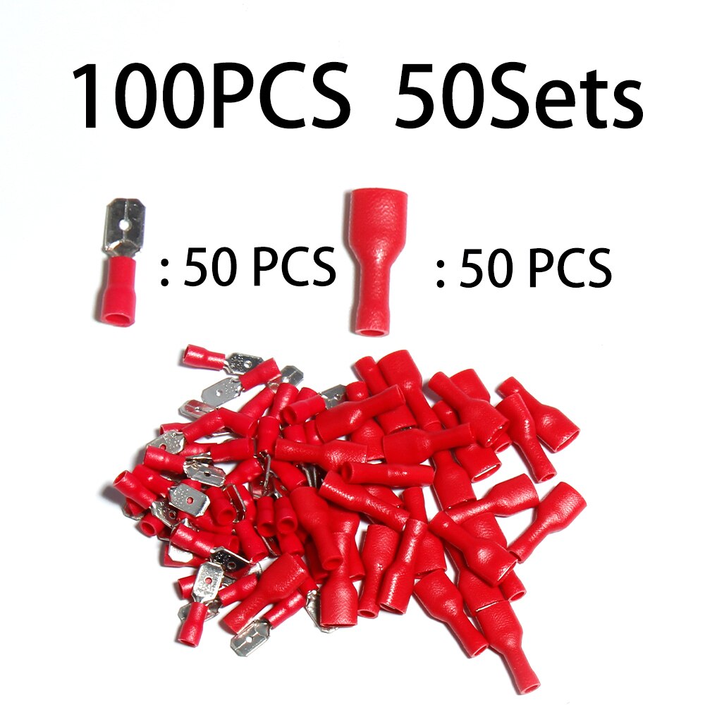 Plug cold pressing insulation fast wire spring connector Terminals Electrical Crimp Spade Lug Cable car Full Fork Assortment Kit: 100PCS 50Sets Red b
