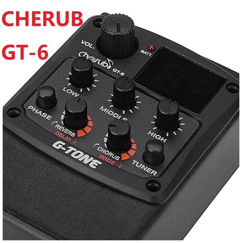 Cherub GT-6 preamplificador de guitarra acústica pastilla piezoeléctrica Reverb Delay Chorus ecualizador EQ de 3 bandas efecto sintonizador LCD para pastillas de guitarra parte