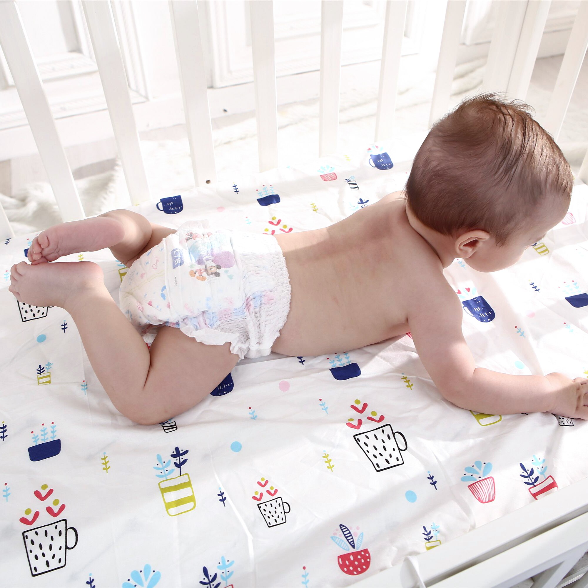 Baby seng madras dække blød beskytter tegneserie trykt nyfødt baby sengetøj til barneseng 100%  bomuld krybbe monteret ark størrelse 130*70cm