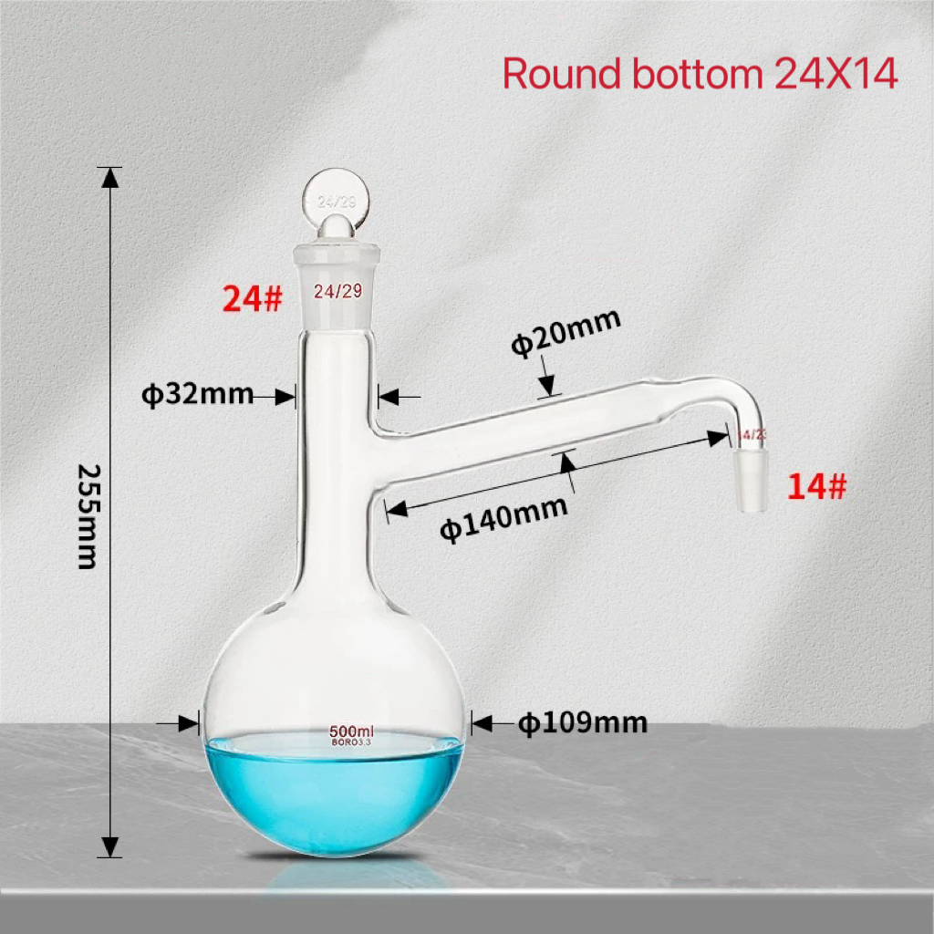 500 ml szklana kolba destylacyjna z płaskim/okrągłym dnem robić wykonywania destylowanej wody robić ekstrakcji olejków eterycznych szkło laboratoryjne