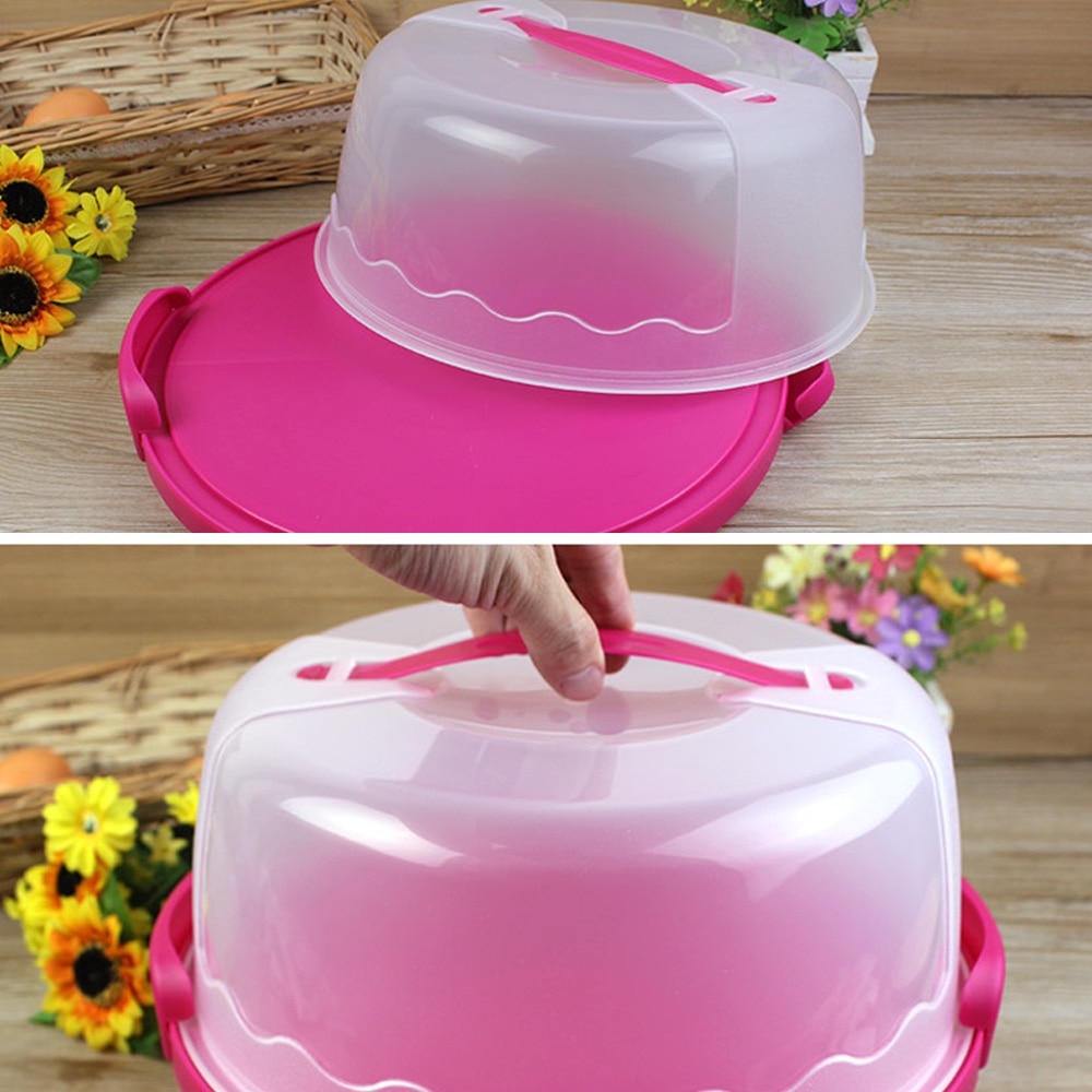 30cm runda tårtlåda behållare med lock säker stängning för att bevara transport bakverk kvantitet 1 slumpmässig färg