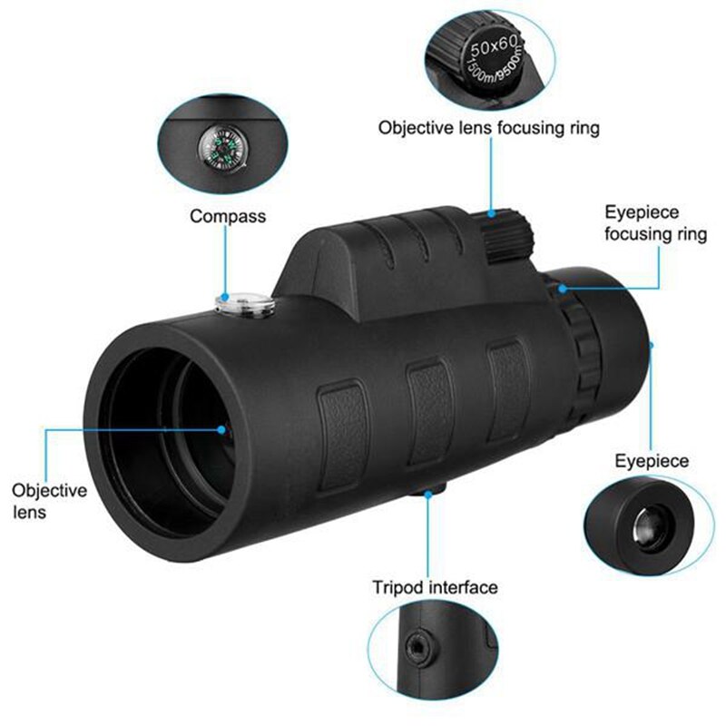 40X60 Portable High Power HD Telescope Monoculars Night Vision Zoom Optical HD Lens