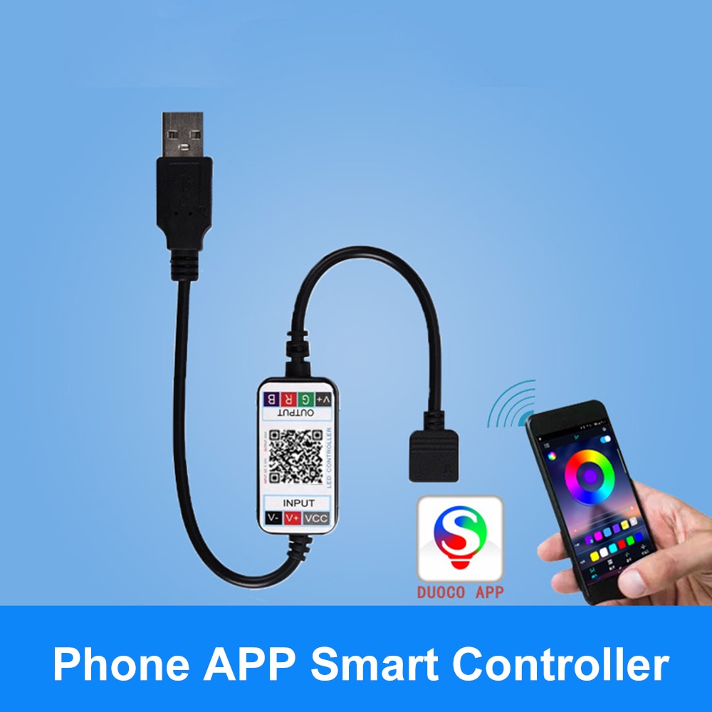 Smart rgb telefon app bluetooth led controller usb stik egnet til 5v 3528 5050 rgb lys strip flerfarvet skiftende tv baggrundsbelysning