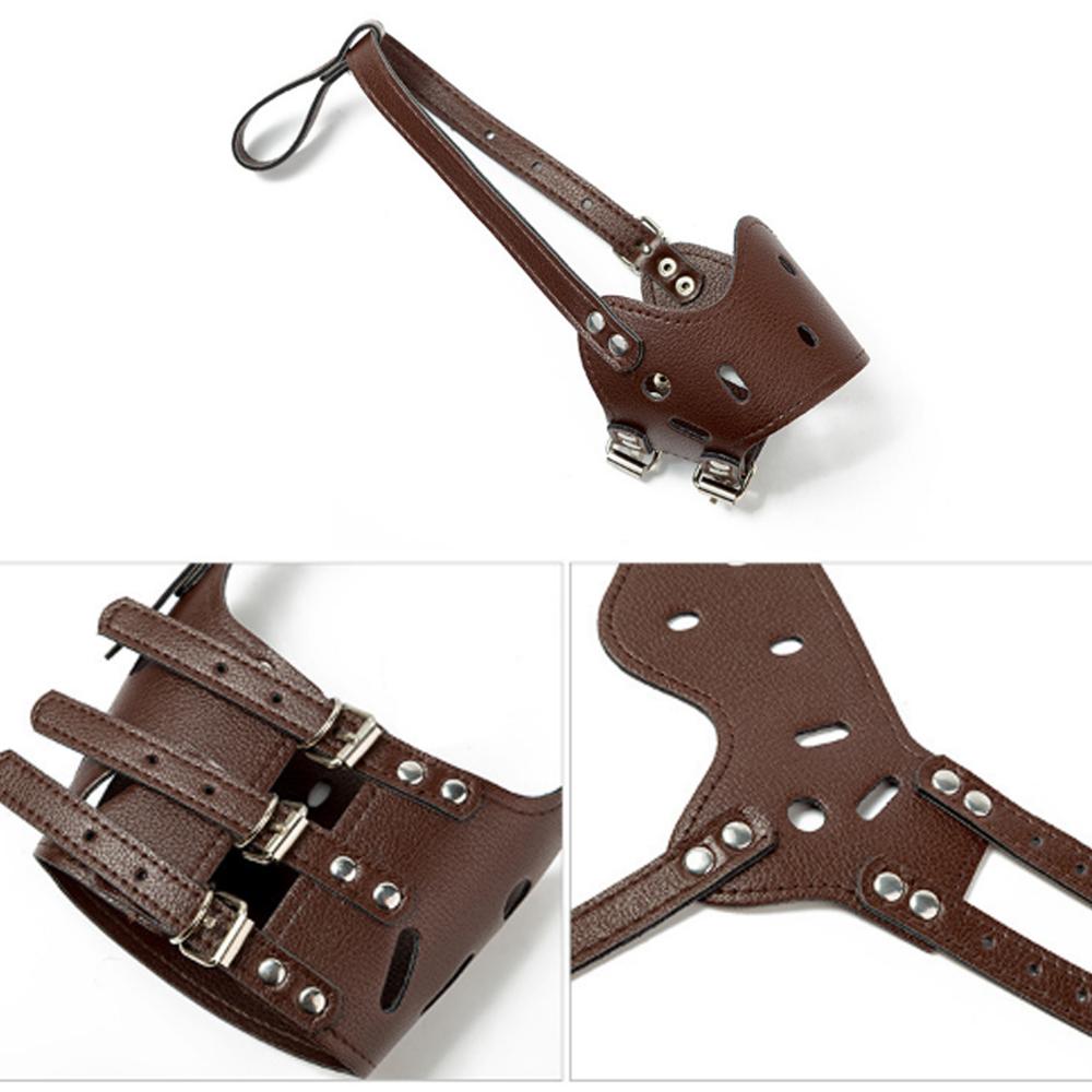 dog muzzle Adjustable Breathable Mask PU Leather Pet Dog Muzzle Anti Bark Bite cover Chew Safety for Small Large Dogs Mouth Soft
