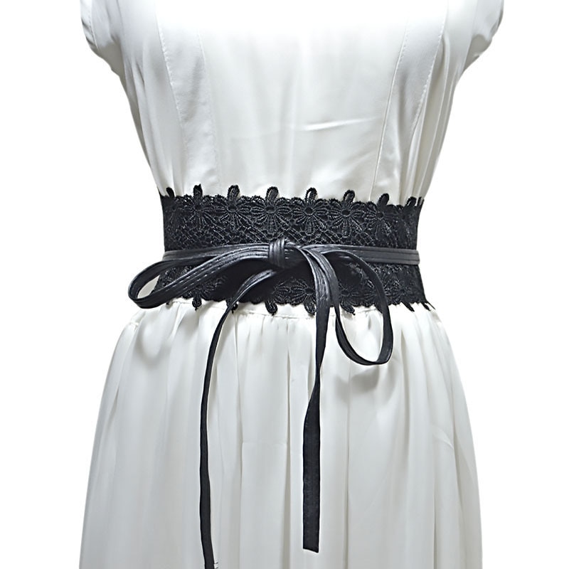 PU cuir dentelle Corset ceintures pour femmes rouge jaune noir large taille ceinture dames robe Starps ceinture 15 couleurs: Noir