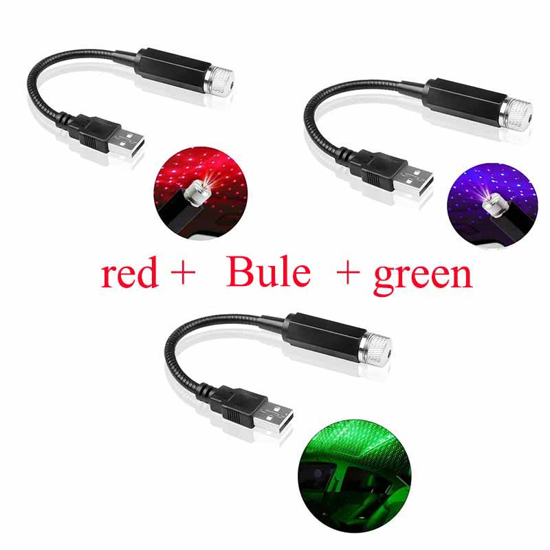 2X Romantische LED Sterrenhemel Nachtlampje 5V USB Aangedreven Galaxy Star Projectorlamp voor Autodak Kamer Plafond Decor Plug en Play: RGB