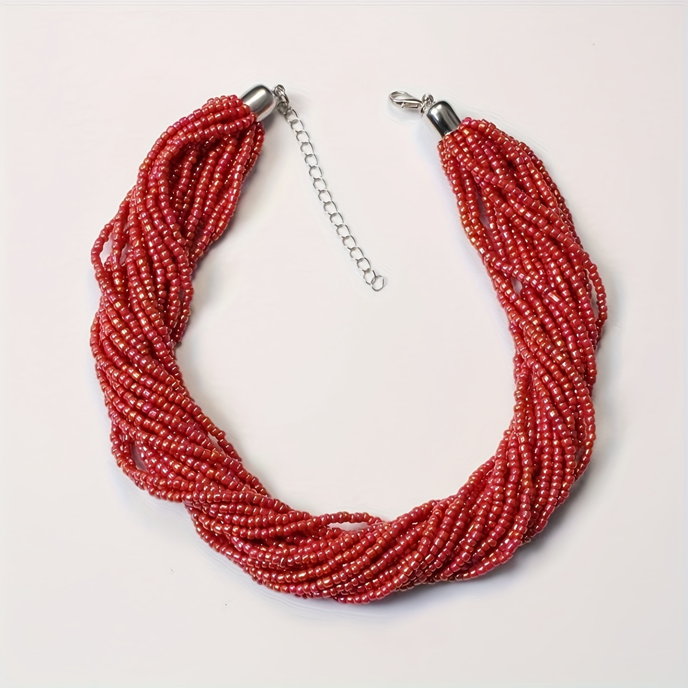 Vibrante collana bohéaspetto con perline di vetro multifilo - Chiusura a catena regolabile, perfetta per tutti i giorni e le occasioni: Rosso-marrone