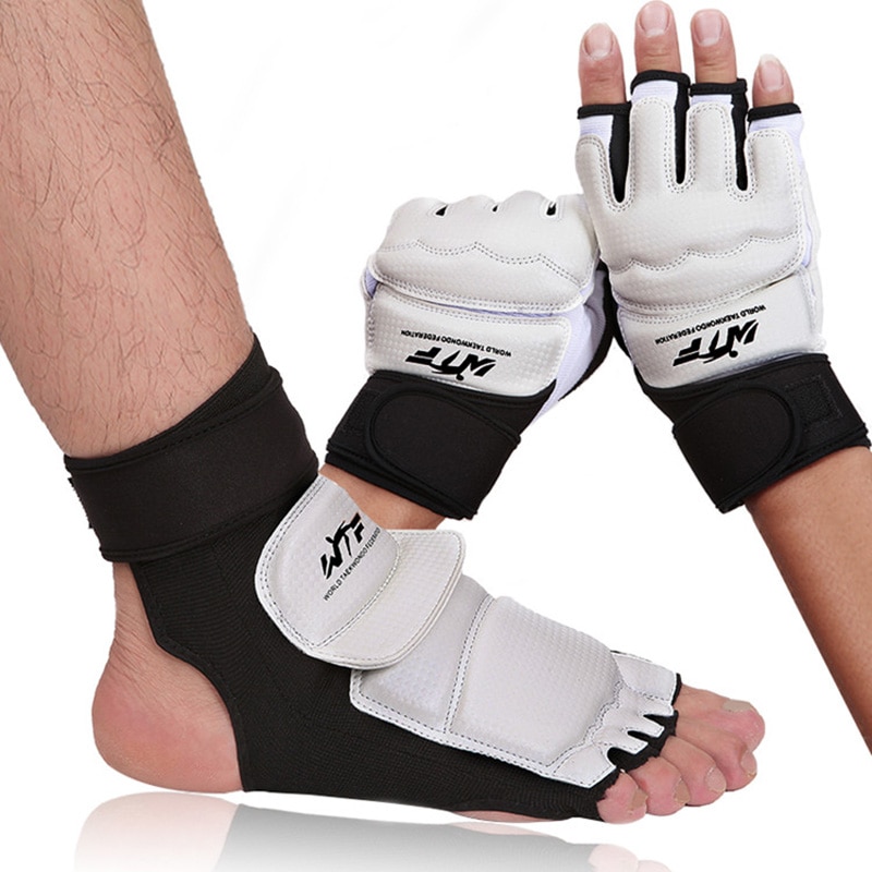 Demi-doigts Taekwondo gants enfants adultes Arts martiaux sport main garde PU cuir gants Taekwondo pied protecteur
