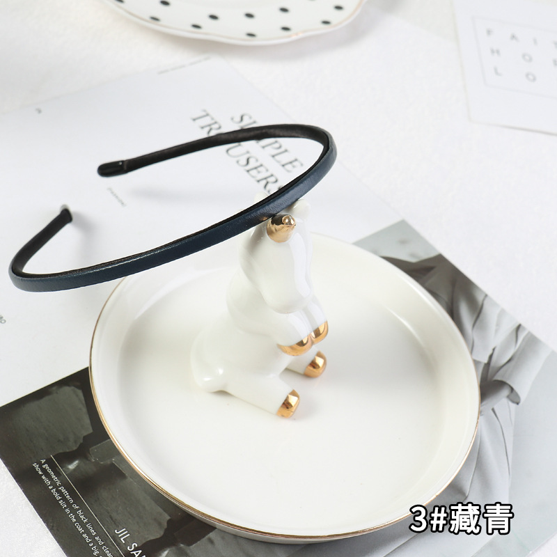 Neue Frauen Jahrgang Pu Leder schlicht Dünne Haarbänder Einfache Handgemachte Solide Headwraps Waschen Stirnbänder Elegante Haar Band