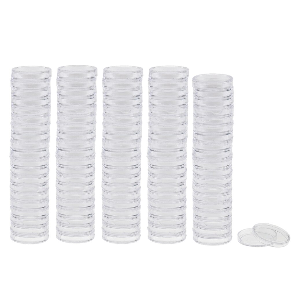 100Pcs Clear Ronde Plastic Coin Capsules Container Opslag Houder Case 19/22/28/30/37/38Mm Craft Collecties Home Decoratie