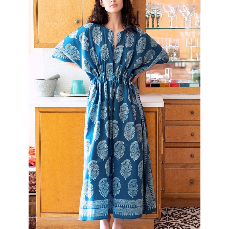 Plus size katoenen cover-ups robe de plage pareo print maxi strand boho jurk badpak cover-ups badpakken dames