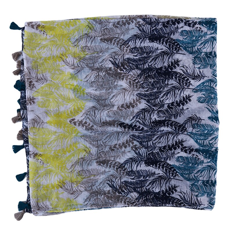 Bohemian plant skinny chevron skinny sjaals lente vrouwelijke voile patchwork sjaal vrouwen kleine bladeren kwastjes lange sjaals