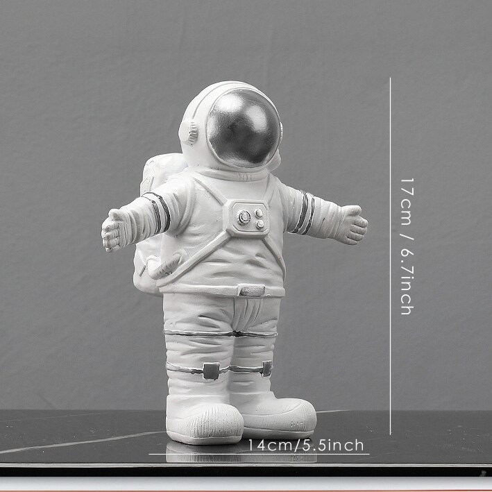 Figurine astronaute blanche cosmonaute Figurines lune Statue espace homme Sculpture décoration de la maison Miniatures ornement de table pour les enfants: E Silver