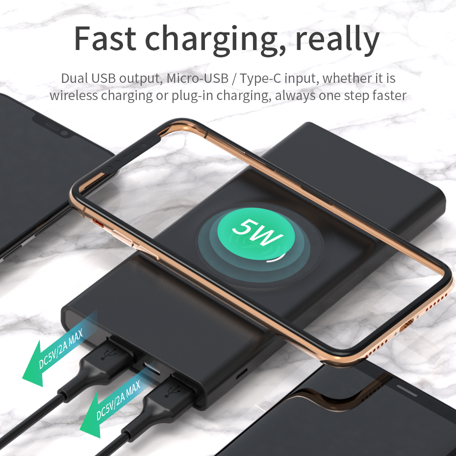 HOCO 10000 mAh QI Draadloze Oplader Power Bank Dual USB met Digitale Display Externe Batterij Powerbank voor iphone 8 X XS max XR