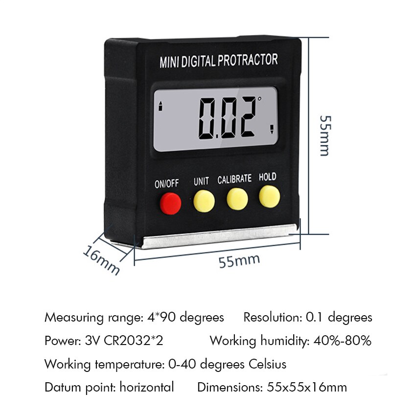 Black Mini 360 Degree Digital Inclinometer Electronic Slope Level Protractor Magnetic Base Measuring Tools Magnetic Angle Ruler