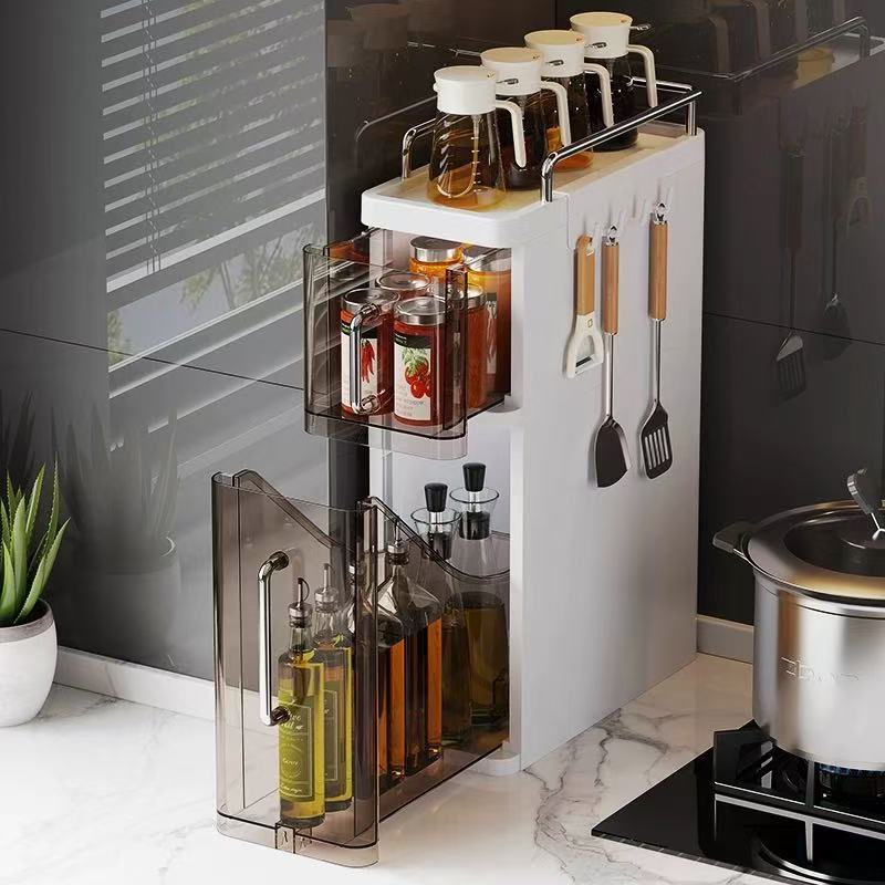 Rack de especiarias removível, multifuncional, organizador de temperos doméstico para bancada de cozinha doméstica, armários estreitos, armário de especiarias