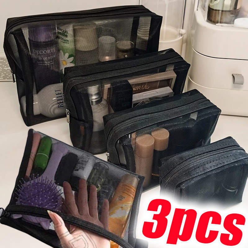 3 rozmiary czarne kosmetyczki mała duża siatkowa przezroczysta kosmetyczka organizator do przechowywania kosmetyków piórniki Neceser Pouch