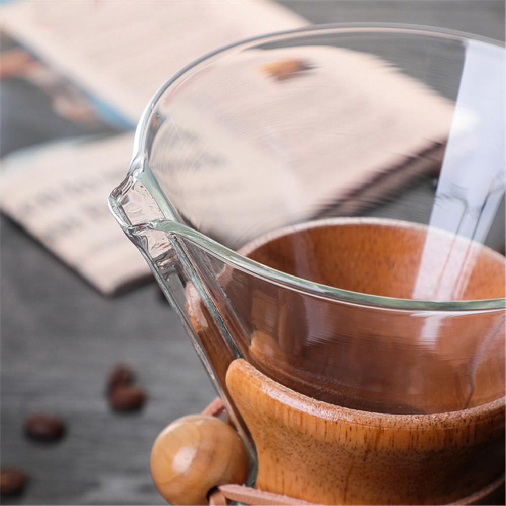 Hæld over kaffemaskine glaskaraffel og genanvendeligt rustfrit stål permanent filter manuel kaffedråber med ægte træmuffe