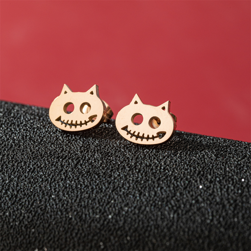 Jisensp 1 paire de boucles d'oreilles chat Animal de dessin animé mignon en acier inoxydable chaton boucle d'oreille pour femmes filles bijoux drôles Oorbellen: COULEUR OR ROSE