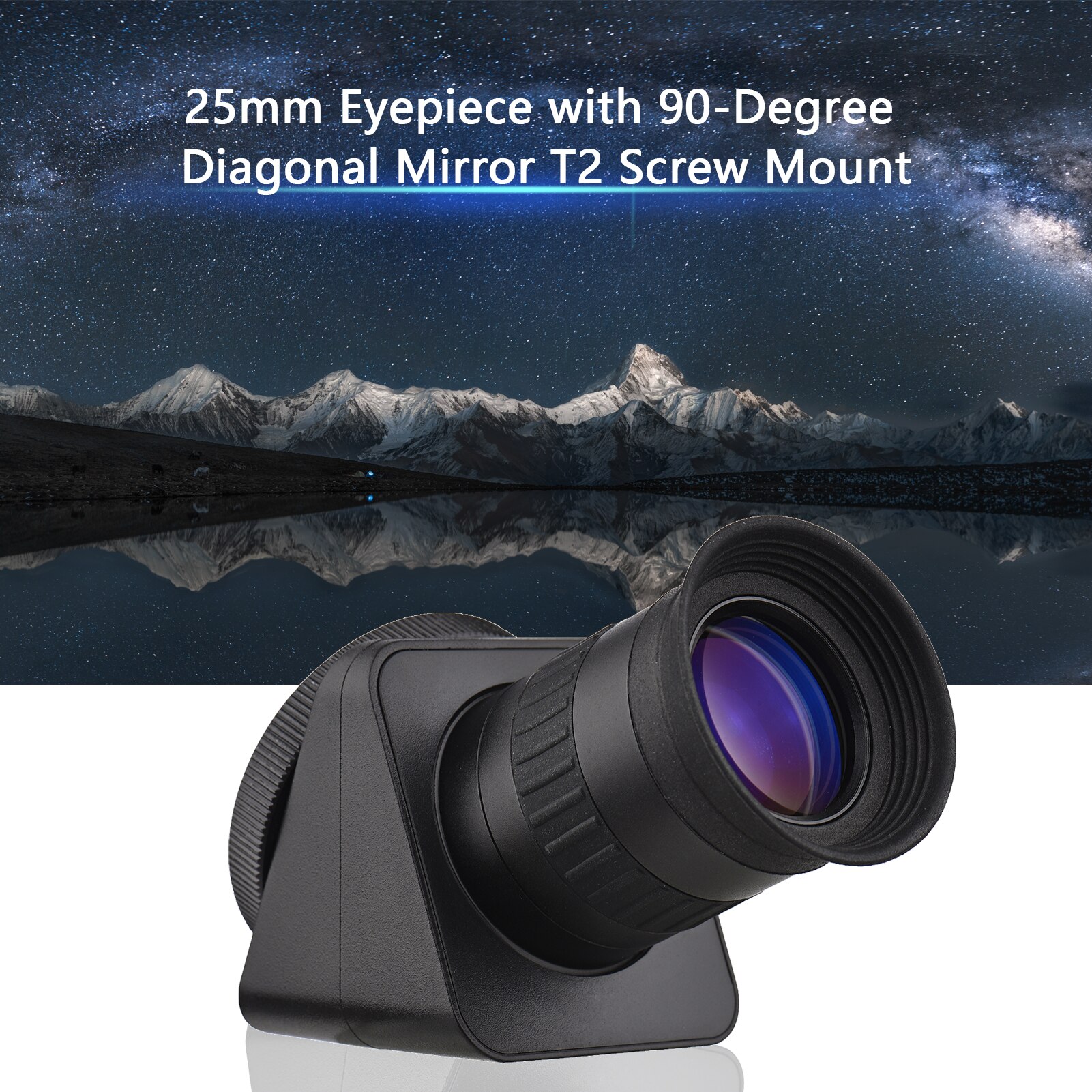 Ocular de 25mm con espejo Diagonal de 90 grados, montaje de tornillo T2 para teleobjetivo de montaje en T, telescopio Refractor astronómico