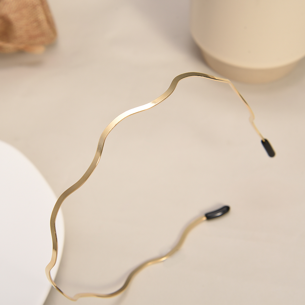 Diademas onduladas de Metal dorado simples para mujer coreana, diadema doblada, aro geométrico fino para la cabeza, tocado para niñas, peinado