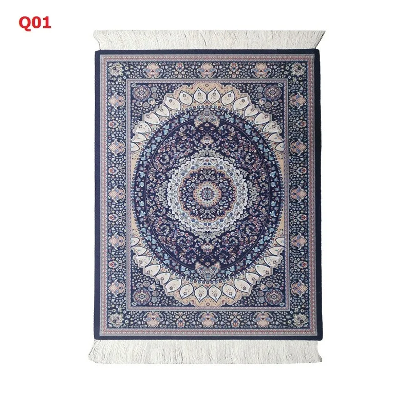 Persian Mini Woven Rug Mat Mousepad Retro Style Carpet Pattern Cup Laptop PC Mouse Pad with Fring Home Office Table Decor Craft: BROWN