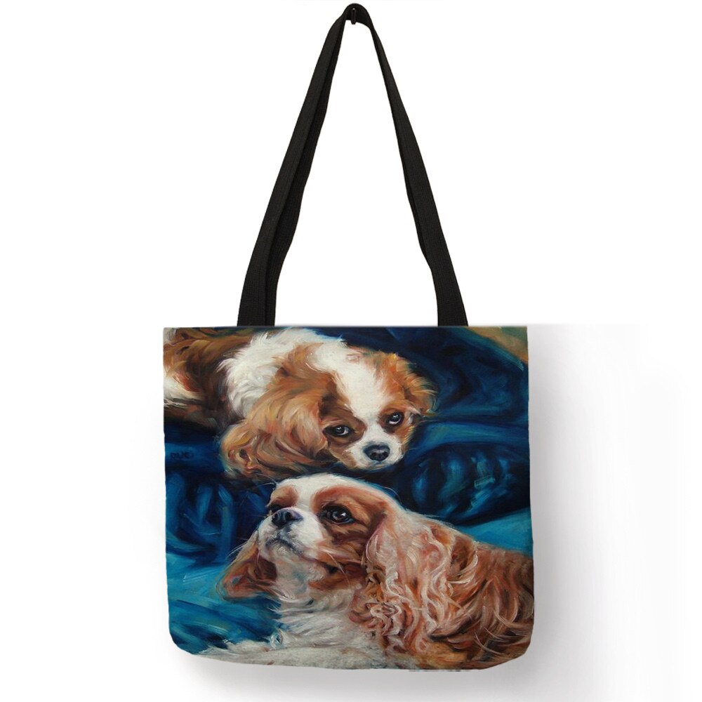 Vrouwen Handtas Charles Spaniel Olieverf Print Tote Bag Lady Meisjes Office School Travel Schoudertas Herbruikbare Boodschappentassen: 014