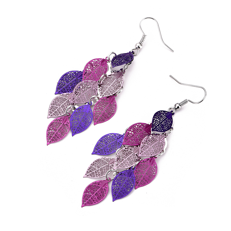 Vintage Hollow Leaves Earrings for Women Bohemian Colorful Long Dangle Earrings Jewelry boucle oreille femme