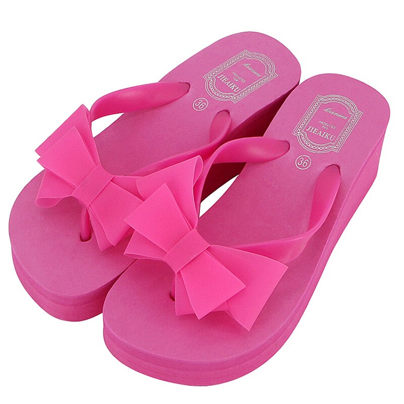 High Heels Women Flip Flops Summer Sandals Platform Wedges Slippers EVA Bow Beach Shoes Woman