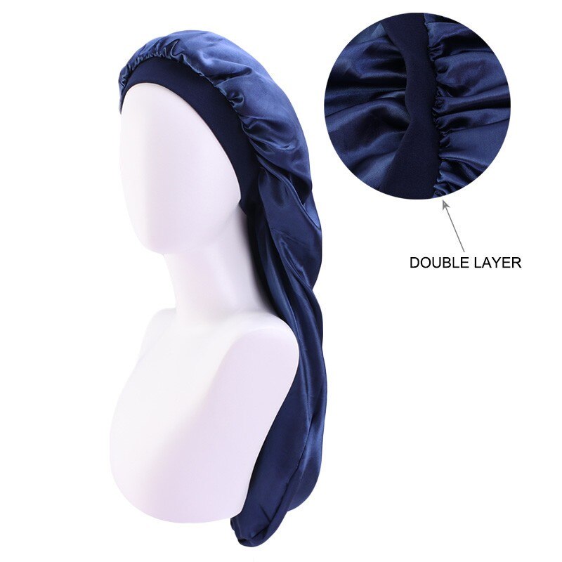 Gorro de satén de doble capa Extra grande, gorro cilíndrico largo para dormir de noche, cubierta para cabeza, turbante, complemento de cabeza para musulmanes africanos: Navy Blue