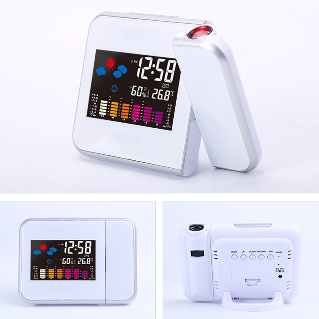 Digital Projection Alarm Clock Weather Station with Temperature Thermometer Humidity Hygrometer/Bedside Wake Up Projector Clock