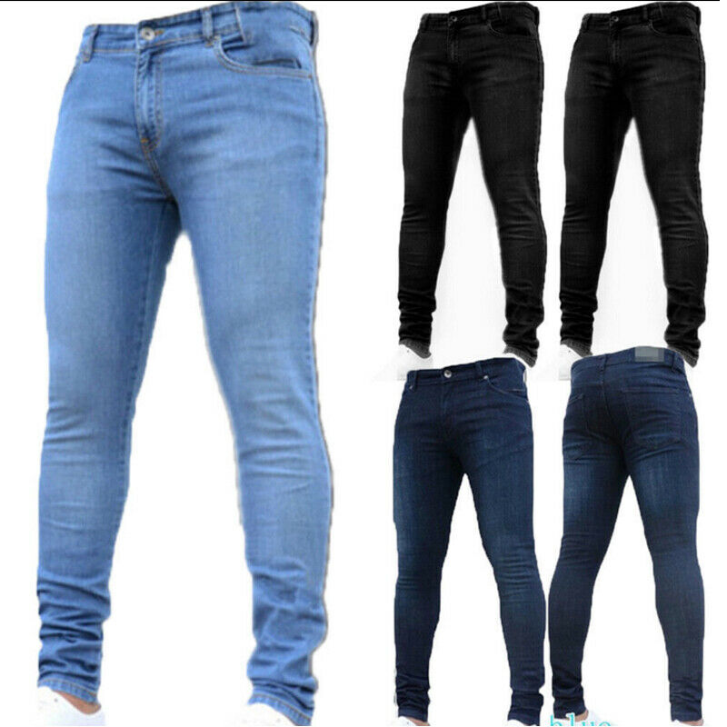 Mens Slim Fit Jeans Super Stretch Denim Pants Slim Skinny Casual Jeans