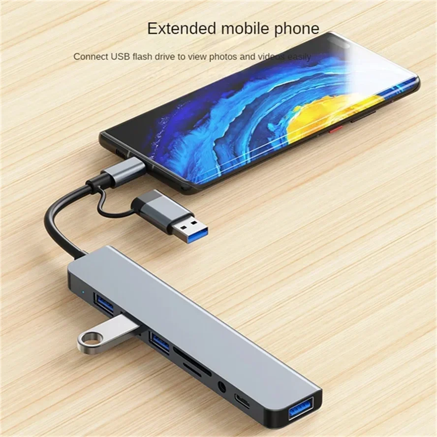 8 in stații de andocare hub usb tip c cu 3.5mm adaptoare jack audio cititor 2 carduri micro sd laptop tabletă telefon convertor disc