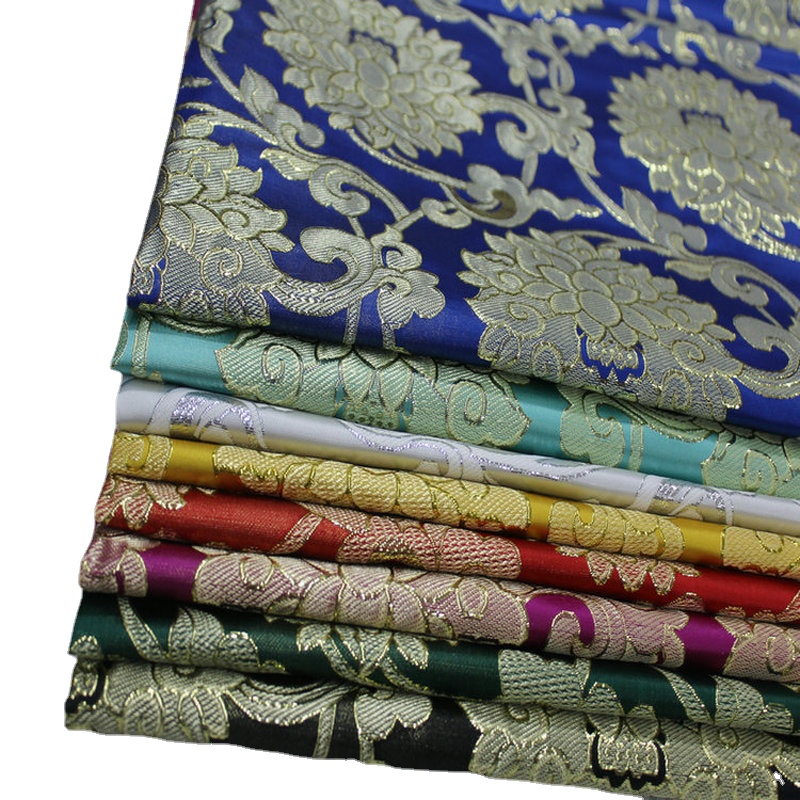 Tkanina Żakardowa Brokatowa - 75cm - Satyna Damask Faux Złoto Jedwab - Na Cheongsam, Lalki, Suknie Mongolskie