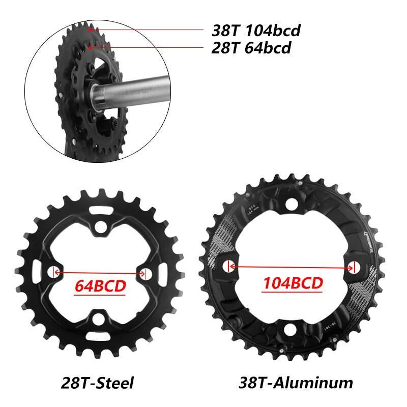 Prowheel 104/64BCD Mtb Fiets Tandwielen Dubbel Kettingwiel 26T 28T 36T 38T 10/11 Speed Kettingblad fiets Crankstel Tandplaat Onderdelen
