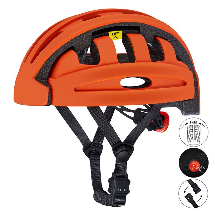 Casco de ciclismo plegable portátil para hombre, para bicicleta de montaña, para Ciudad y carretera, ligero con luz trasera: orange