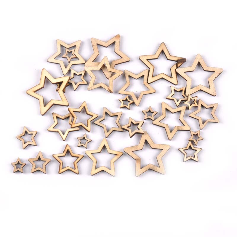 Gemengde 50 stuks uitgeholde sterren houten knutsels voor kunst scrapbooking versieringen bruiloft doe-het-zelf houten plakjes huisdecoratie  m1872