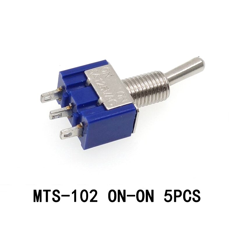 5PCS/LOT Miniature Toggle Switch Single Pole Double Throw ON-OFF-ON ON-ON 125VAC 6A 1/4 Inch Mounting MTS-102 103 202 203 MTS102: MTS-102