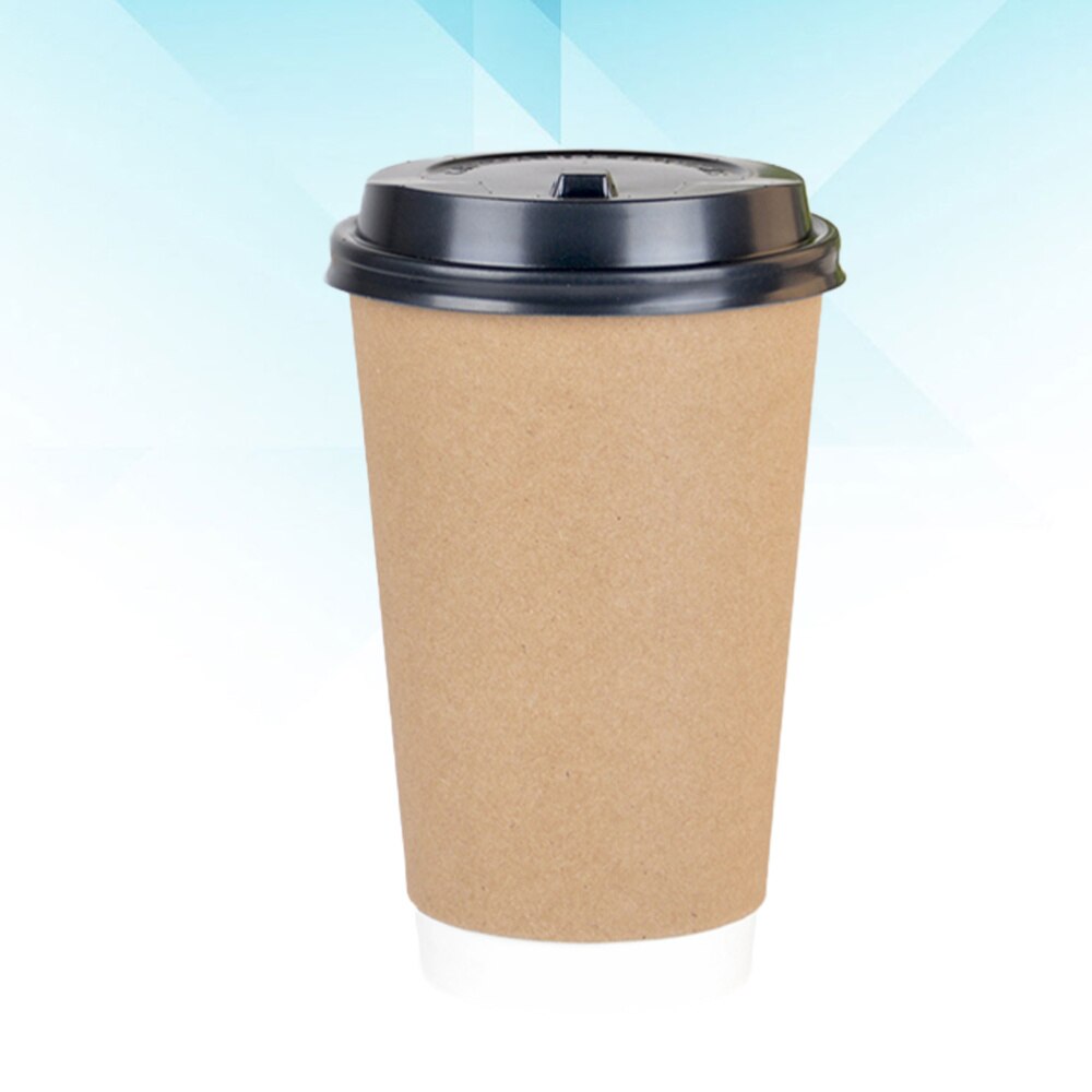 25PCS Disposable Double Layer Coffee Cups Insulation Takeaway Milk Tea Kraft Paper Cup with Lid for Cafe Dessert Shop (16oz)