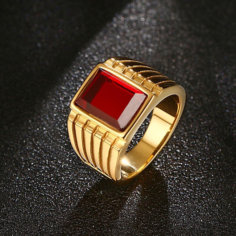 ¡Novedad de ! Anillos de piedra roja grande Modyle para hombre, joyas geniales de Color dorado, anillos grandes, joyas para , Anillos Masculinos gótico