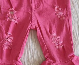 Jean déchiré double couche rose pour fille, vêtement de boutique, pantalon à cloche, offre spéciale,