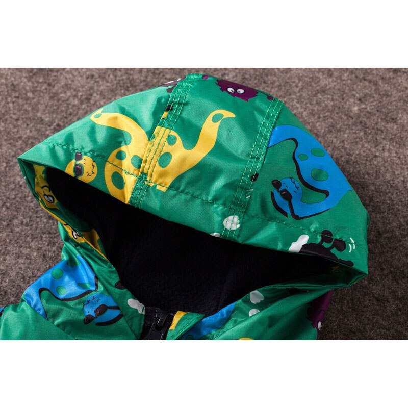 Children Autumn Winter Outerwear Clothing Boys Dinosaur Hooded Rainsuit Rain Jacket Baby Kids Sports Outing Coats Infant Wearing