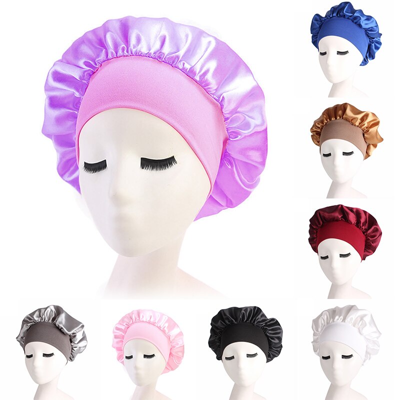 Newly Women's Satin Solid Sleeping Hat Night Sleep Cap Bonnet Nightcap For Women Men Unisex Cap Hair Care Bonnet De Nuit