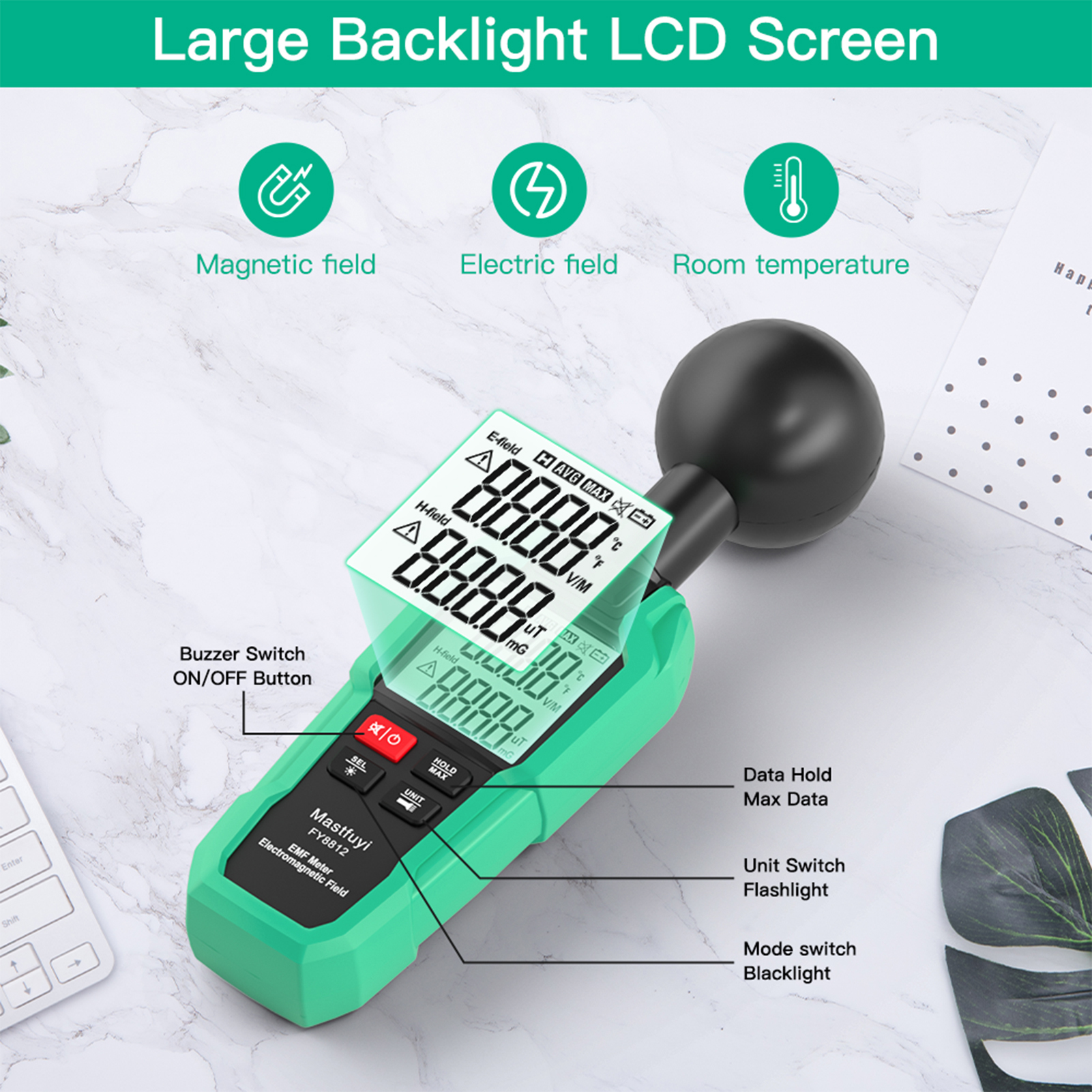 Mastfuyi EMF Meter FY8812 Electromagnetic Field Tester Electromagnetic Radiation Gauge Electromagnetic Wave Radiation Detector