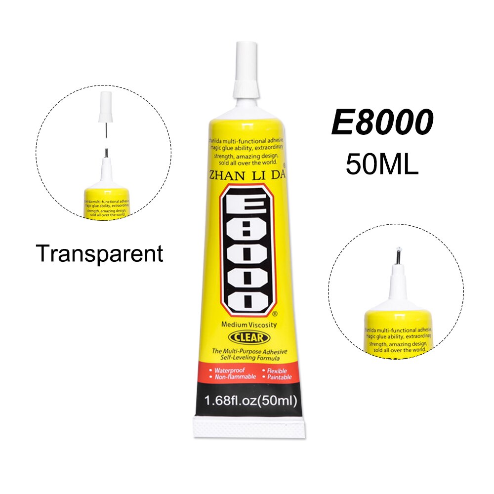 Waterproof 50ml E8000 Glue Textile Fabric Adhesive Super Epoxy b7000 Leather Craft Phone Touch Screen Display Black T9000 T7000: E8000 50ML Clear