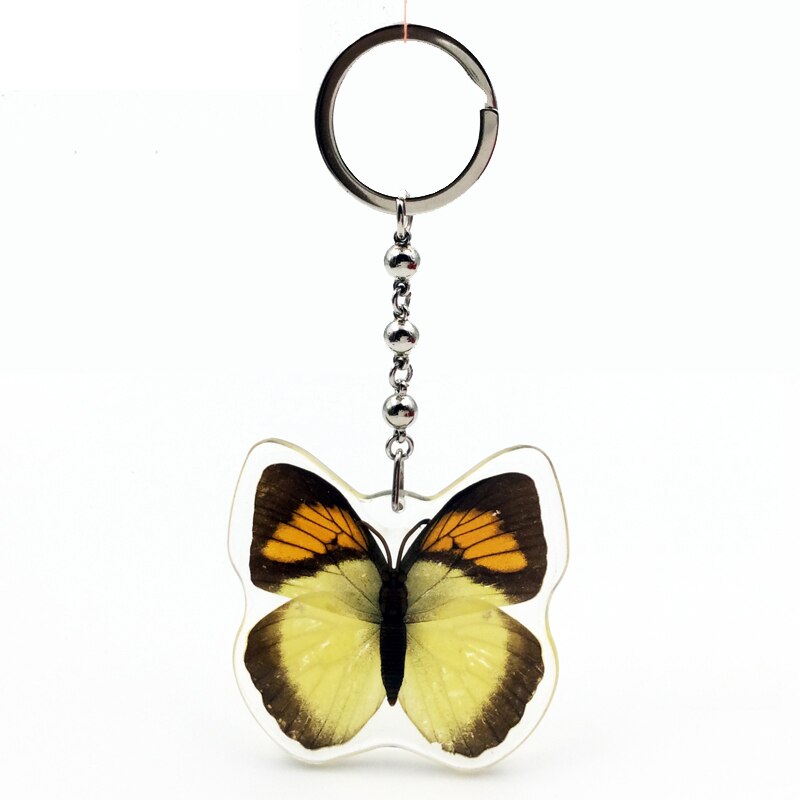 1 stk insekt eksemplar sommerfugl kunstig rav nøgleringe piger personlighed harpiks taske hængende spænde hun