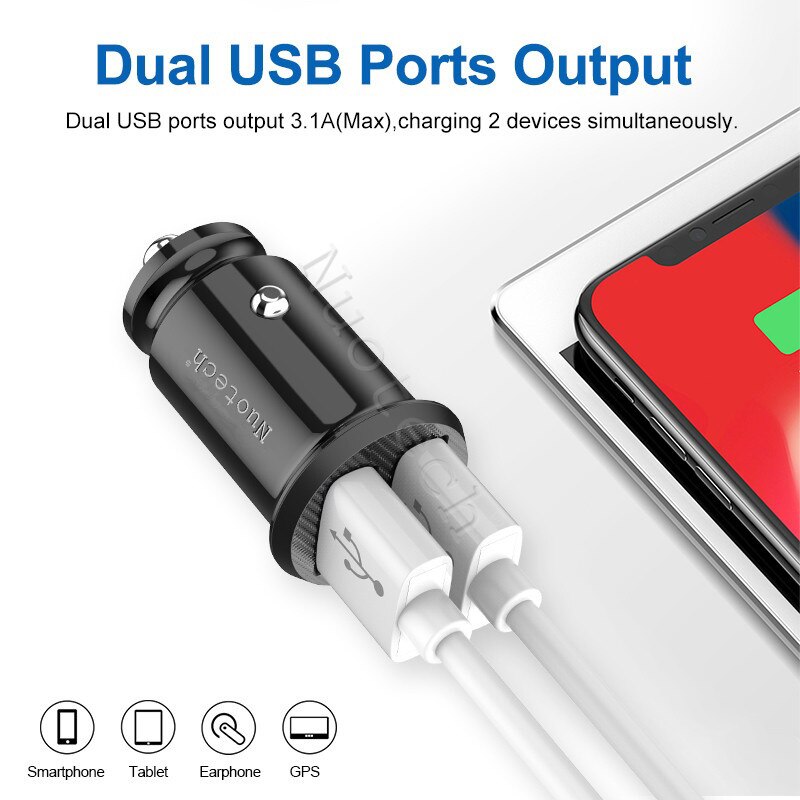 Nuotech Mini Dual Usb Auto Oplader Voor Mobiele Telefoon Tablet 4.8A Universele Snellader Auto-Oplader Adapter Voor Iphone